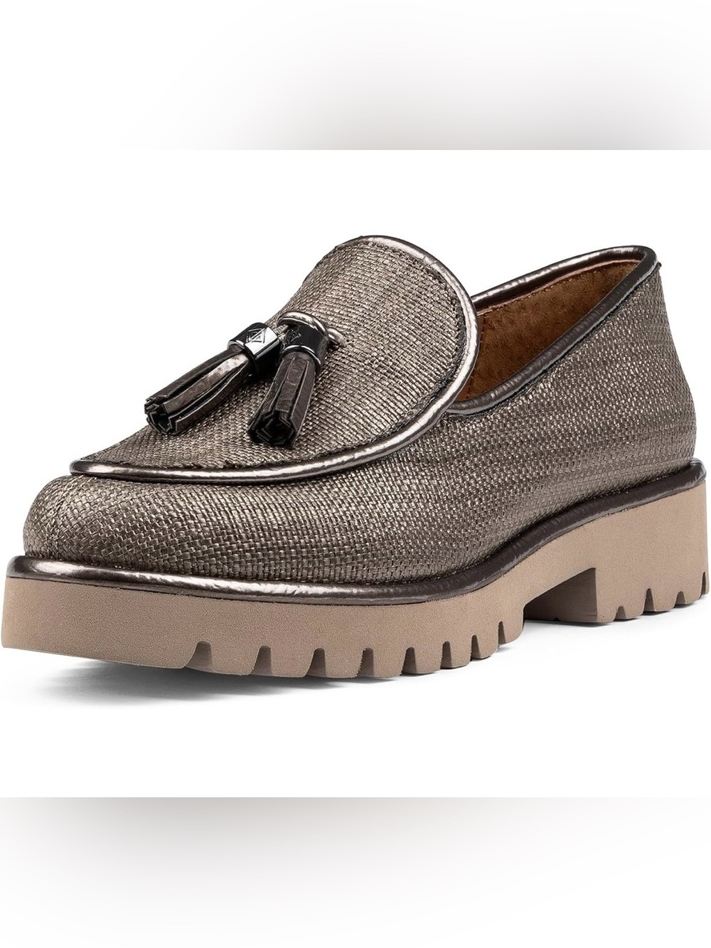 Donald J.Pliner Eclipse Pewter Raffia Tassel Loafer Lug Sole NWOT SIZE 6M